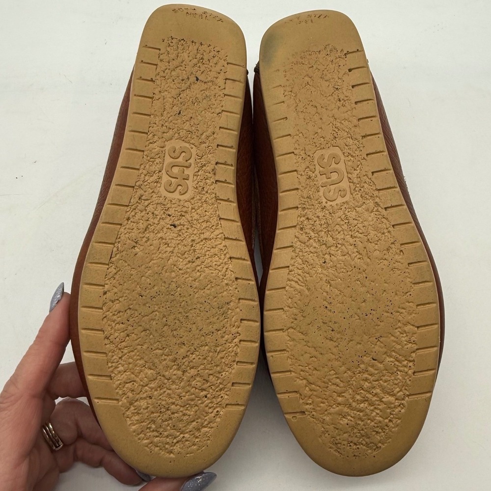 SAS Kiltie Womens 7.5 W Cognac Brown Pebbled Leather Moccasin Loafers Fringe - Picture 6 of 9